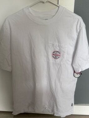 Malbon White Short Sleeve Pocket Tee with Red Logo